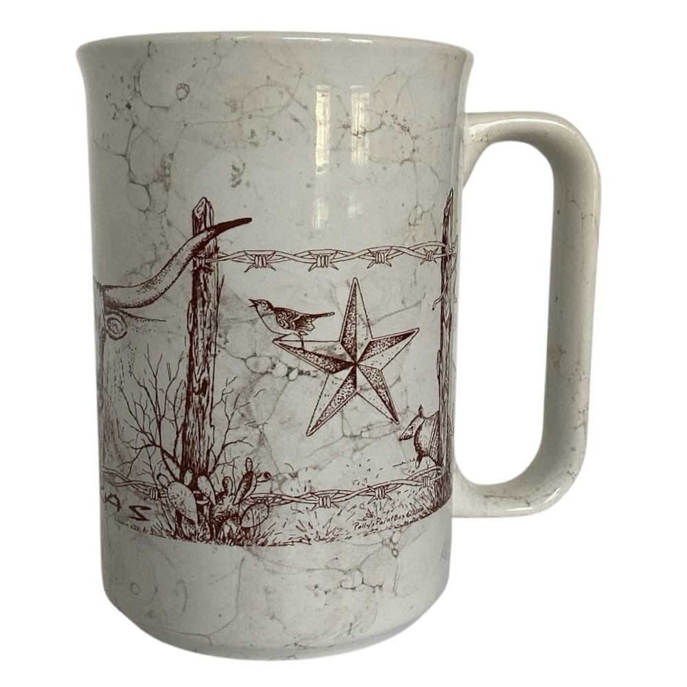 Texas Steer Armadillo Cactus Coffee Mug Polly’s Paint Box Texas Western Art